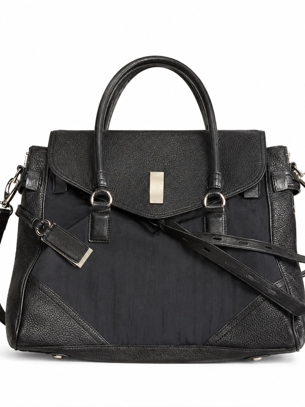 Joy Gryson Saskia Black Mixed Media Satchel Crossbody Handbag Leather Trim